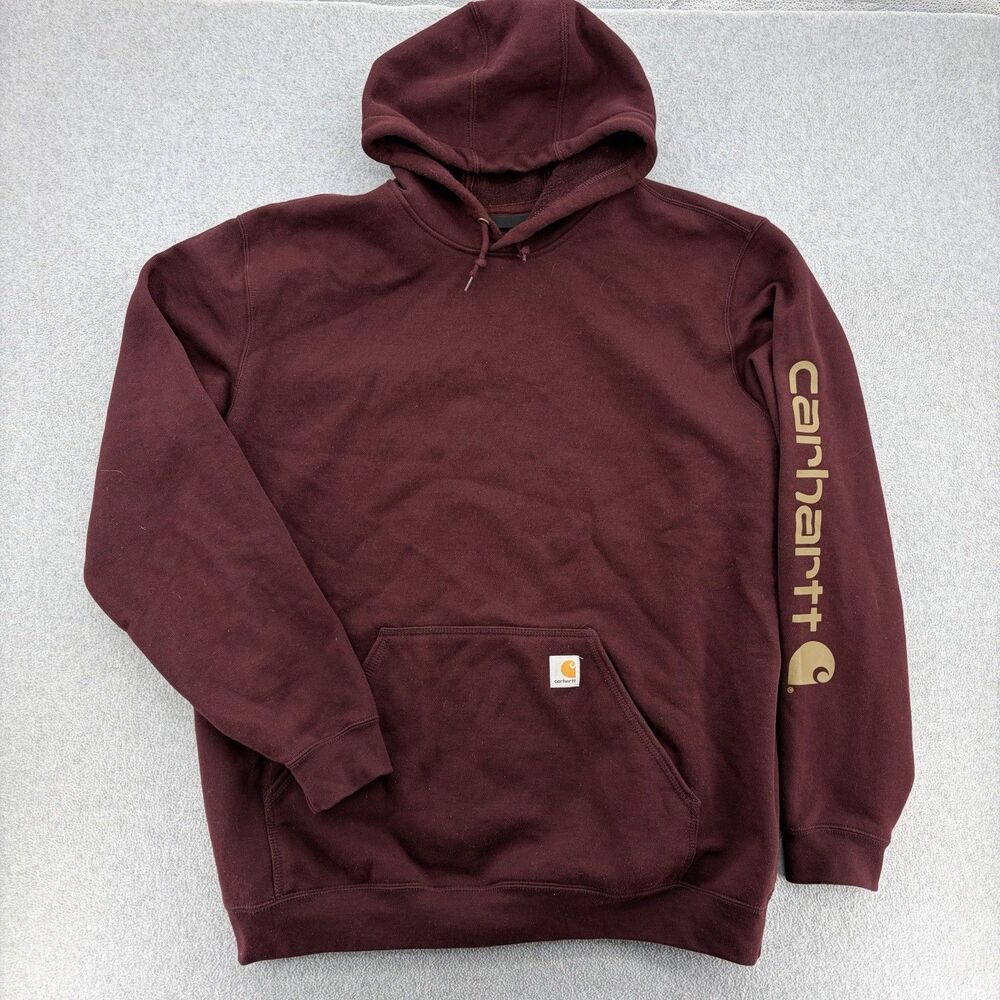Carhartt Hoodie XL Tall Burgundy Loose Fit Logo Sleeve Pullover Sweatshirt